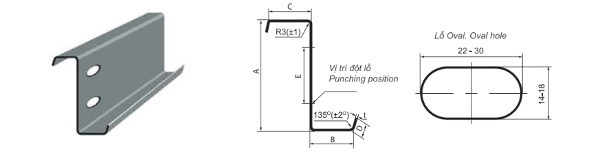Mặt cắt xà gồ hình chữ Z